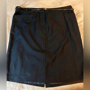 Calvin Klein A-Line Skirt Lined Belted Size 20W Charcoal Black Pinstripes New
